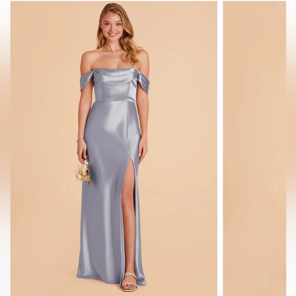 Birdy Grey Mia Blue Convertible Shiny Satin Slit Gown